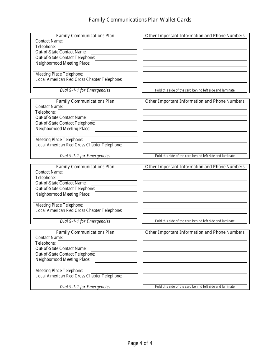 Family Communications Plan Wallet Card Templates, Page 4