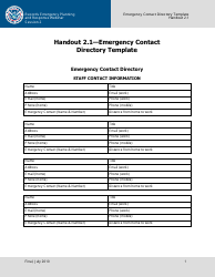 Document preview: Handout 2.1 - Emergency Contact Directory Template