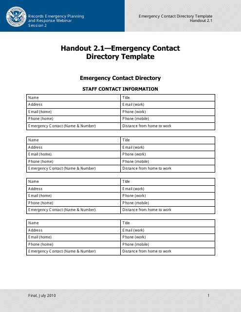 Handout 2.1 - Emergency Contact Directory Template Download Pdf