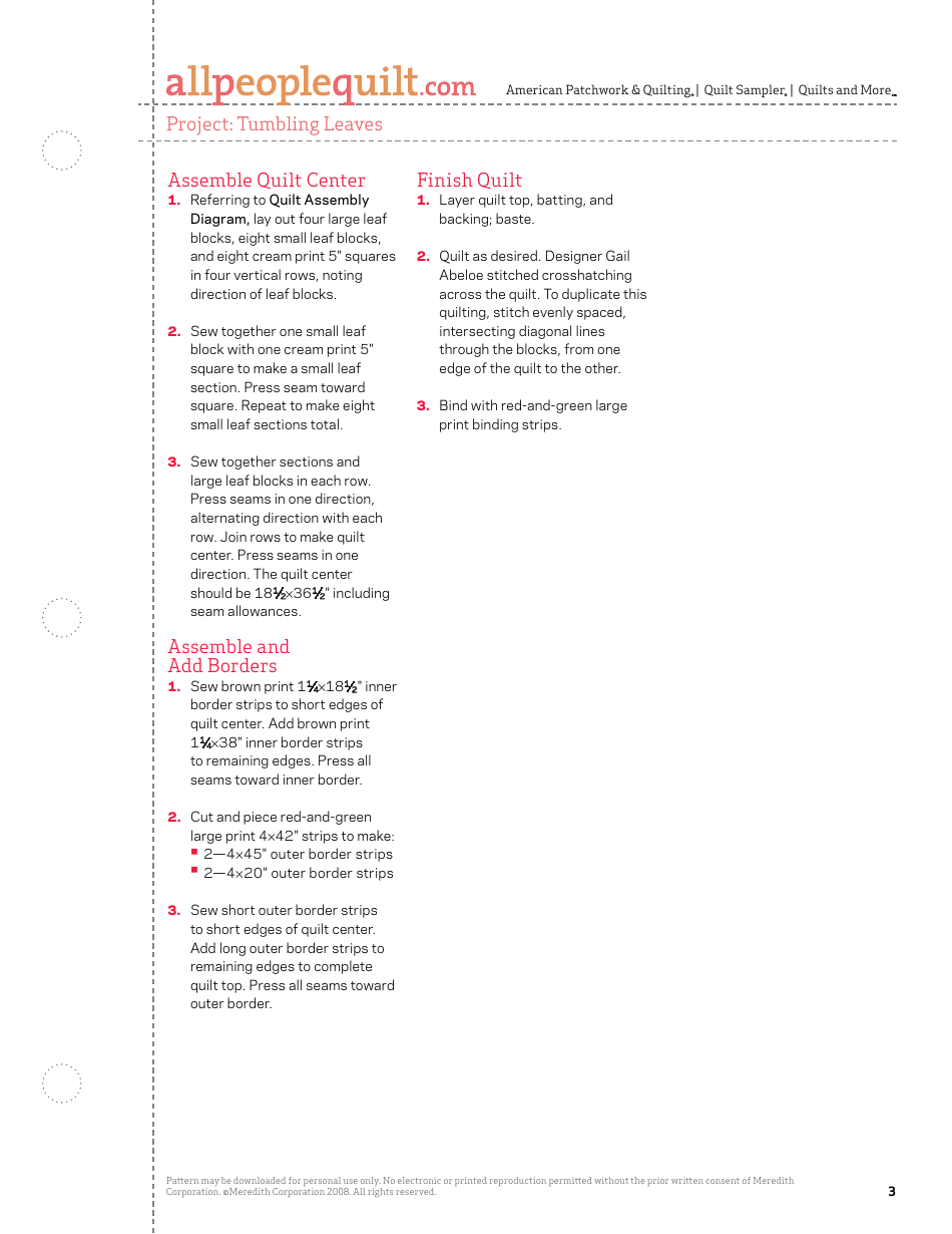 Tumbling Leaves Quilting Pattern - Meredith Corporation, Page 3