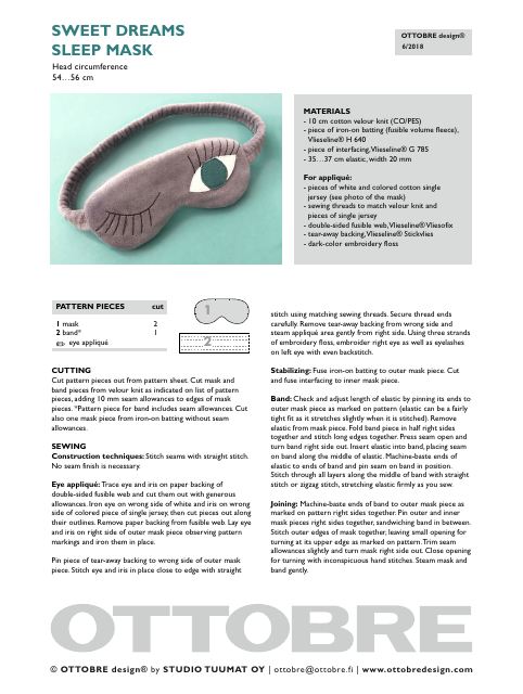 Sleep Mask Craft Template - Ottobre Design