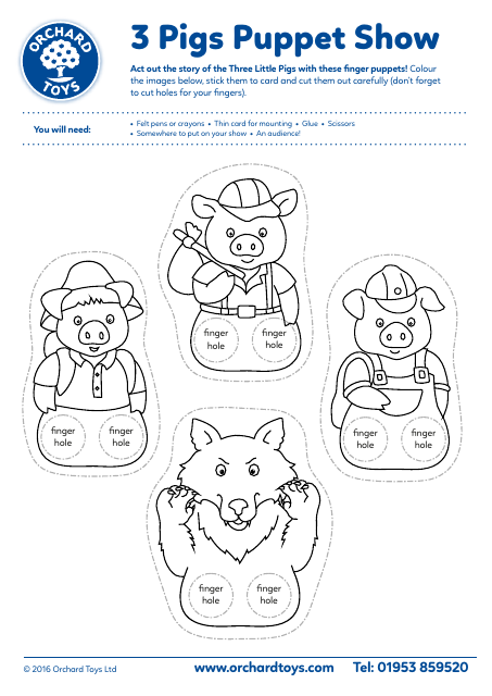 3 Little Pigs Finger Puppet Templates - Orchard Toys image preview