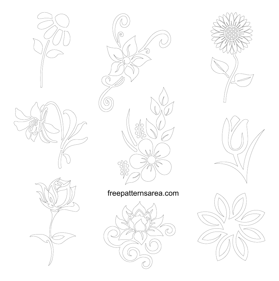 Flower Stencil Pattern Drawing Templates, Page 1