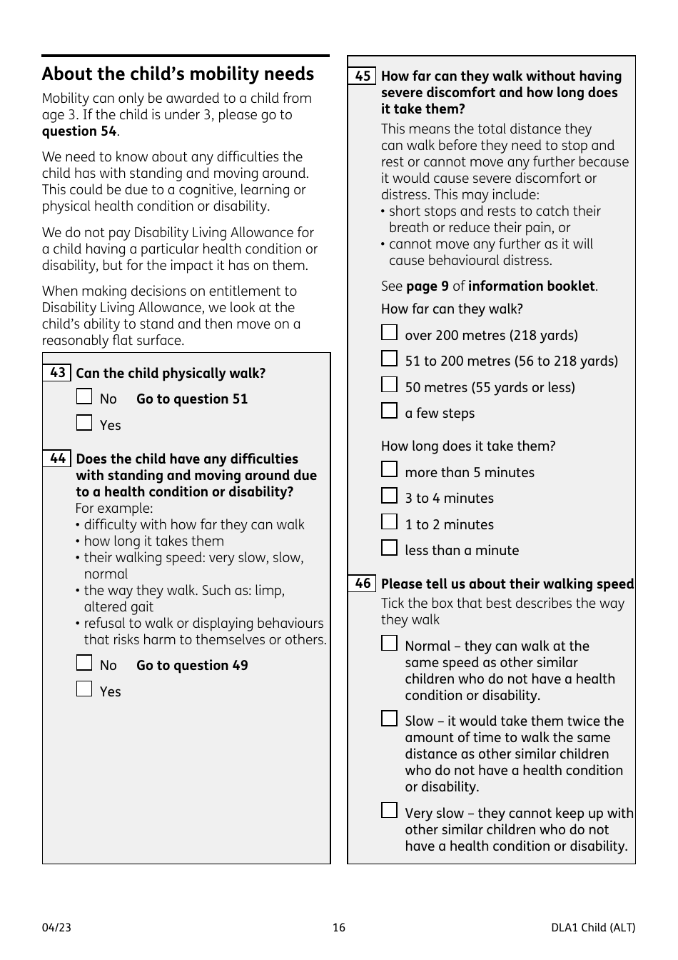 Form DLA1 CHILD Disability Living Allowance for a Child Under 16 - United Kingdom, Page 16