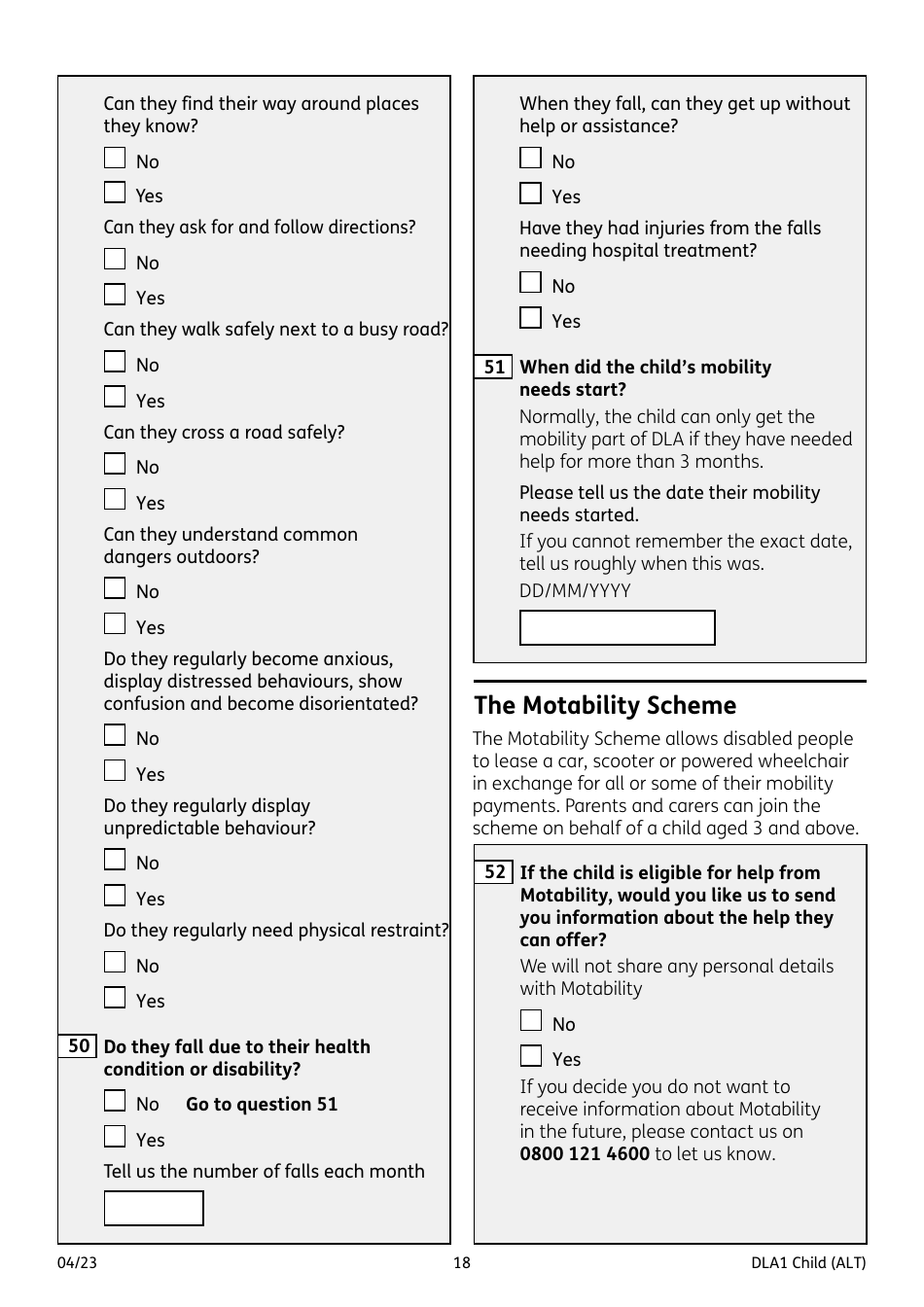 Form DLA1 CHILD Disability Living Allowance for a Child Under 16 - United Kingdom, Page 18