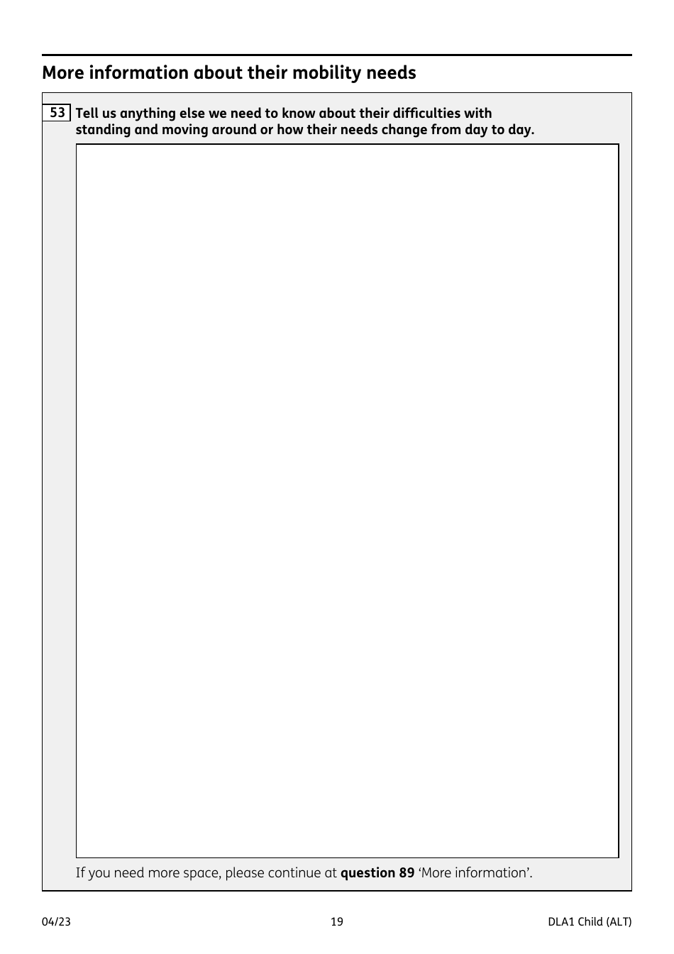 Form DLA1 CHILD Disability Living Allowance for a Child Under 16 - United Kingdom, Page 19