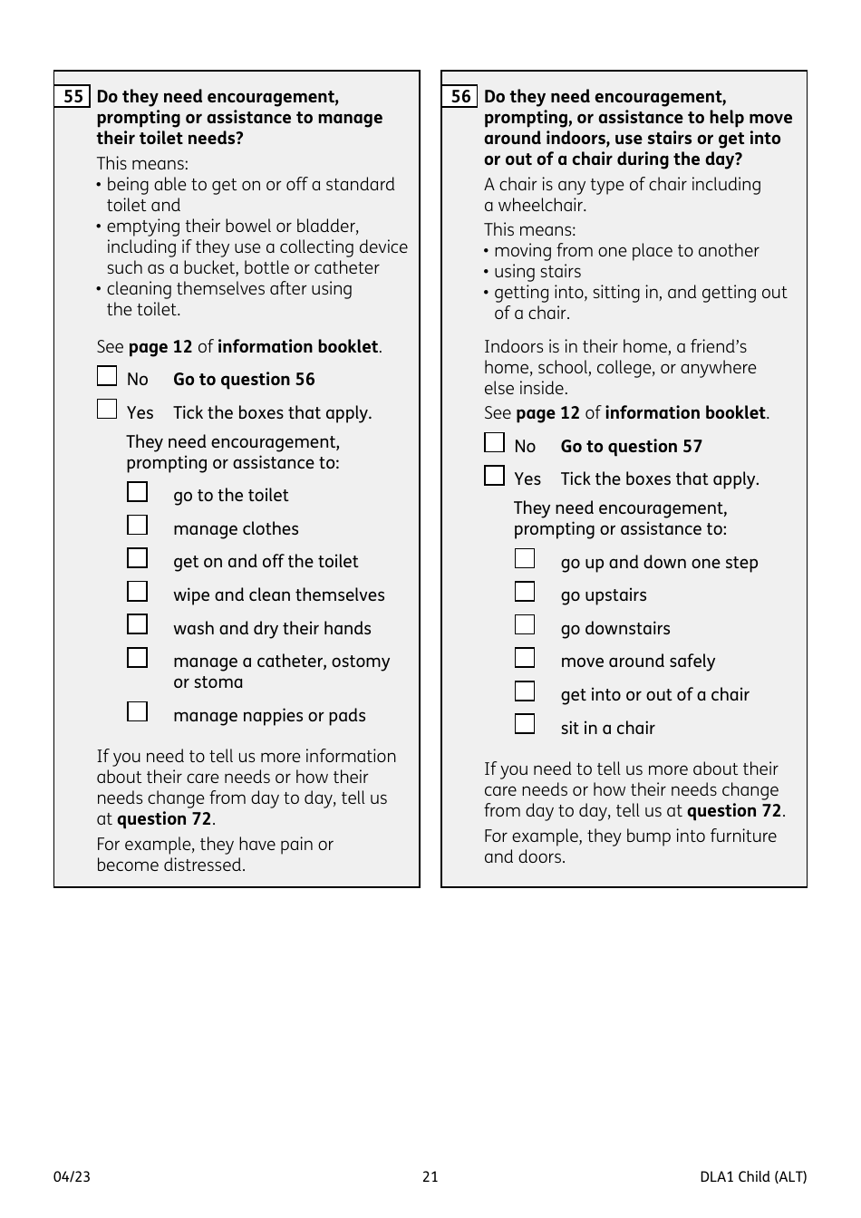 Form DLA1 CHILD Disability Living Allowance for a Child Under 16 - United Kingdom, Page 21