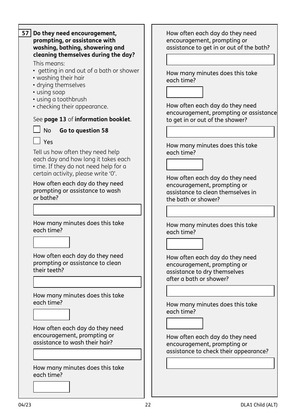 Form DLA1 CHILD Disability Living Allowance for a Child Under 16 - United Kingdom, Page 22