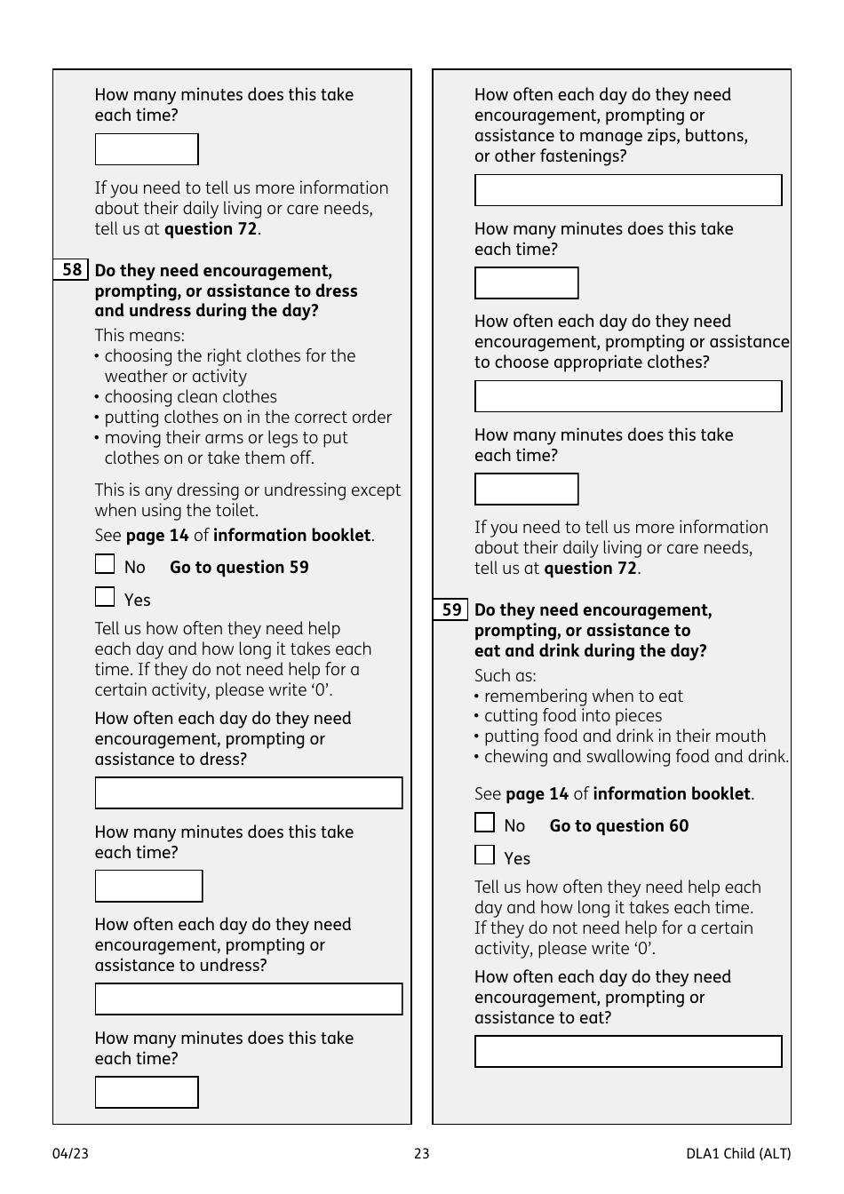 Form DLA1 CHILD Disability Living Allowance for a Child Under 16 - United Kingdom, Page 23