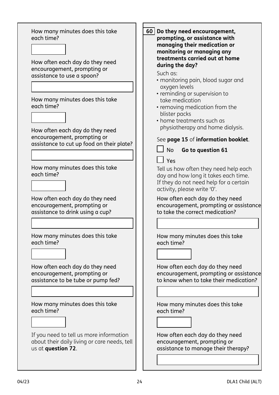 Form DLA1 CHILD Disability Living Allowance for a Child Under 16 - United Kingdom, Page 24