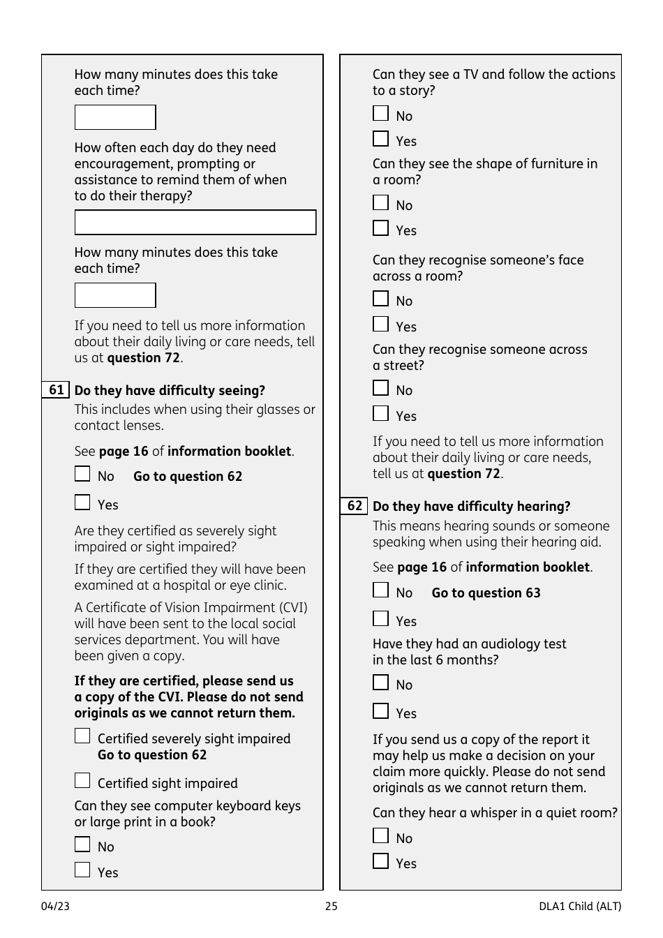 Form DLA1 CHILD Disability Living Allowance for a Child Under 16 - United Kingdom, Page 25