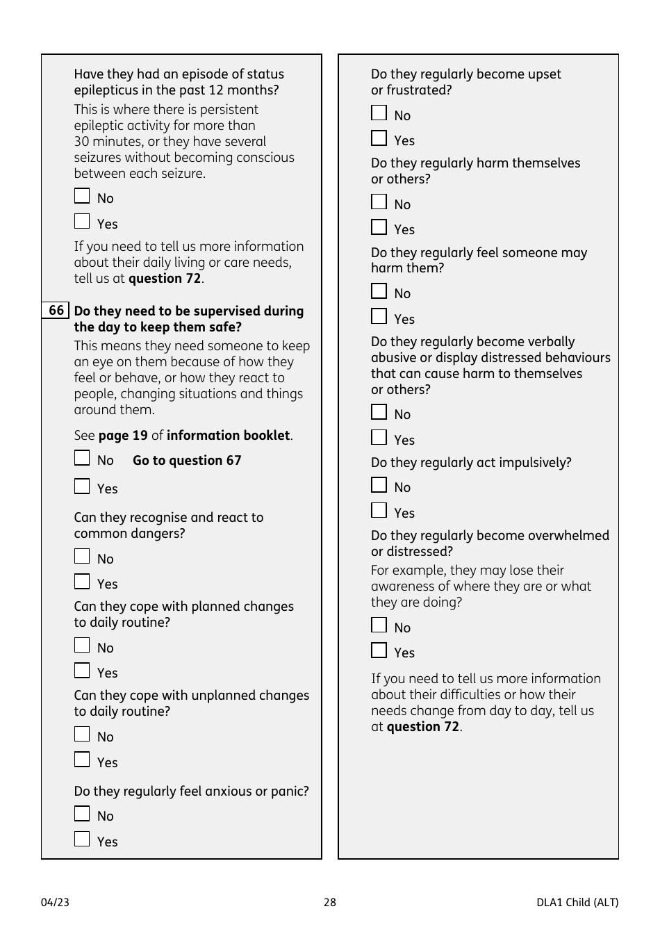 Form DLA1 CHILD Disability Living Allowance for a Child Under 16 - United Kingdom, Page 28