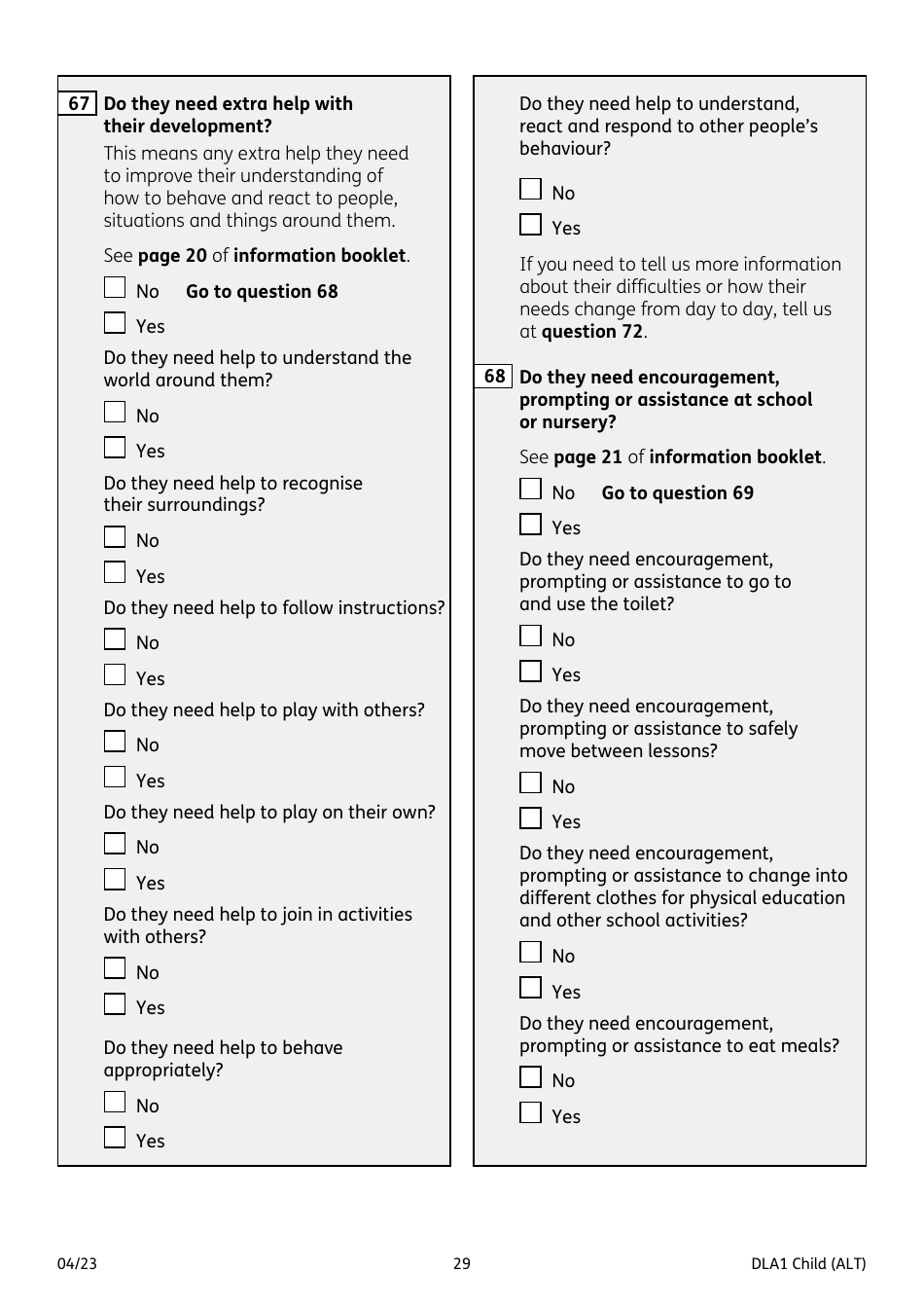 Form DLA1 CHILD Disability Living Allowance for a Child Under 16 - United Kingdom, Page 29
