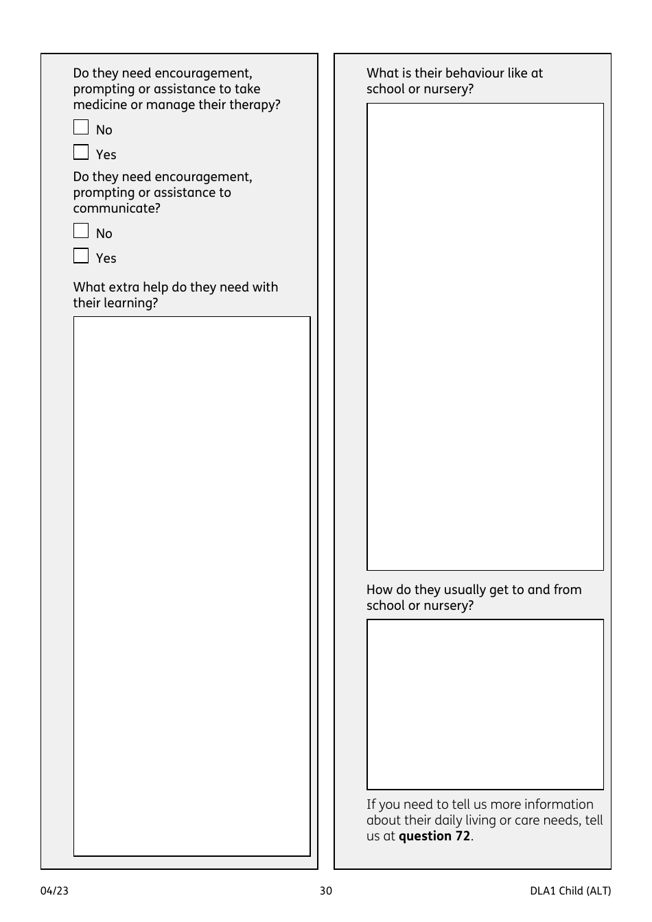 Form DLA1 CHILD Disability Living Allowance for a Child Under 16 - United Kingdom, Page 30