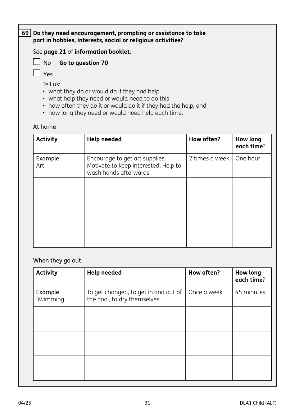 Form DLA1 CHILD Disability Living Allowance for a Child Under 16 - United Kingdom, Page 31