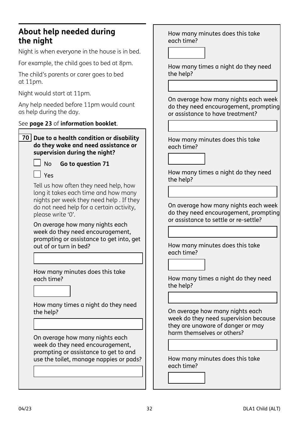 Form DLA1 CHILD Disability Living Allowance for a Child Under 16 - United Kingdom, Page 32