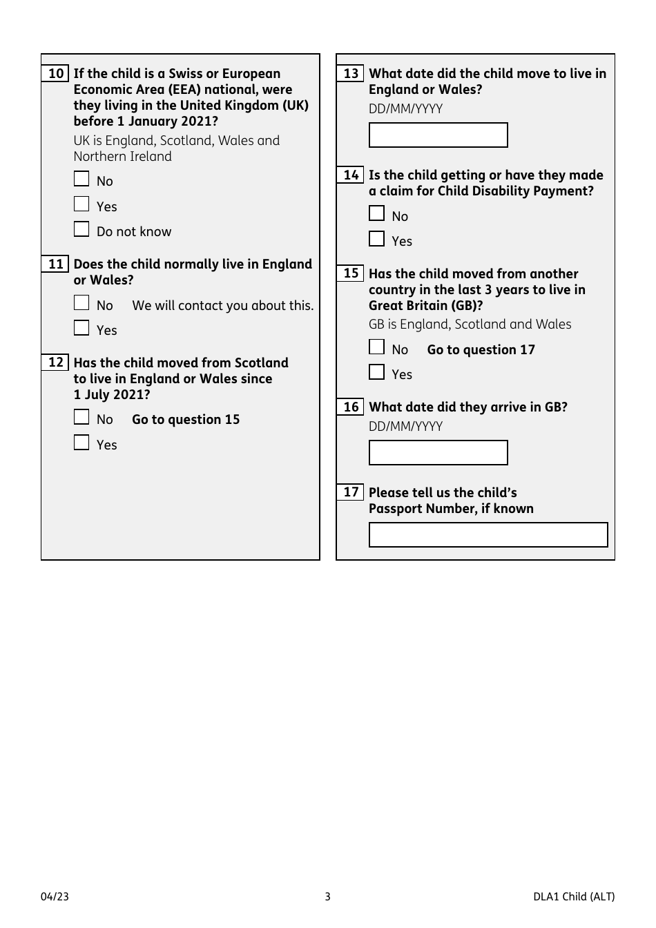 Form DLA1 CHILD Disability Living Allowance for a Child Under 16 - United Kingdom, Page 3