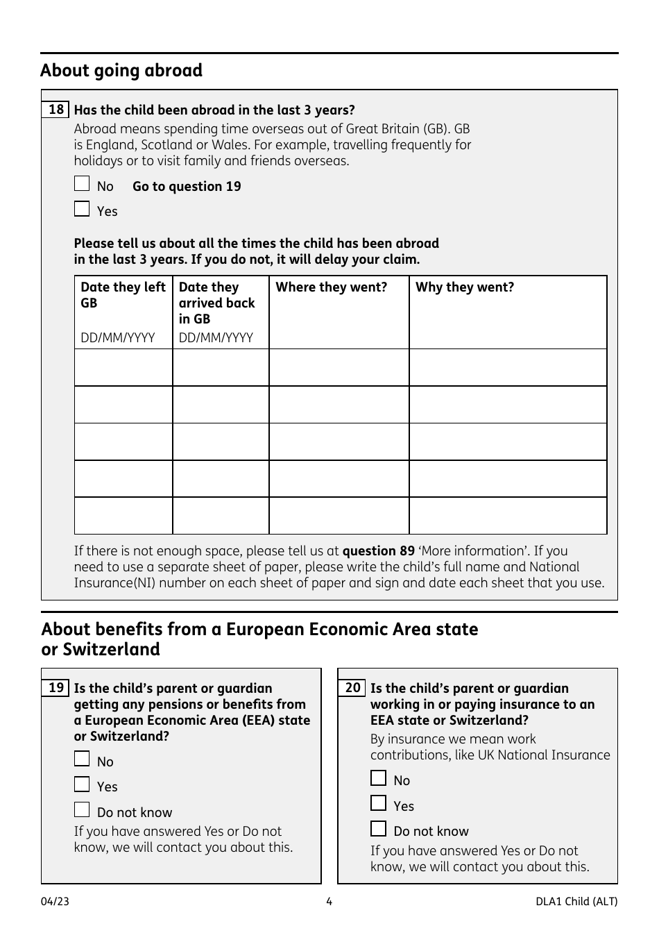 Form DLA1 CHILD Disability Living Allowance for a Child Under 16 - United Kingdom, Page 4