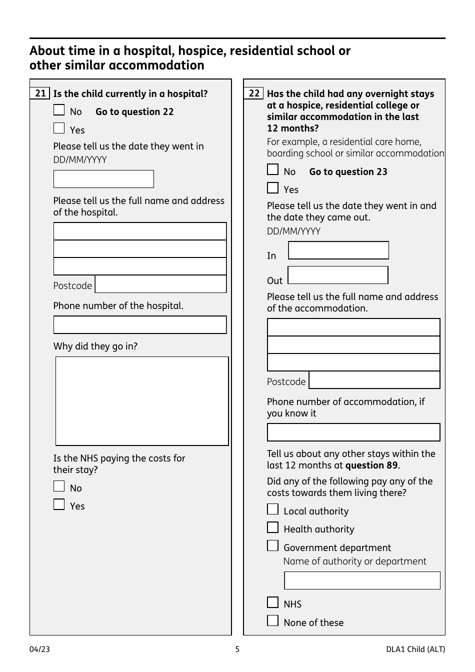 Form DLA1 CHILD Disability Living Allowance for a Child Under 16 - United Kingdom, Page 5