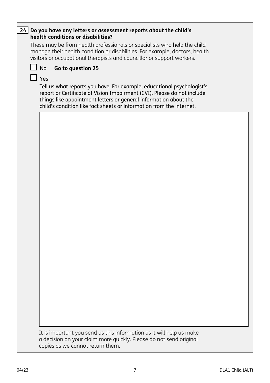 Form DLA1 CHILD Disability Living Allowance for a Child Under 16 - United Kingdom, Page 7