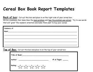 Cereal Box Book Report Templates - Black and White