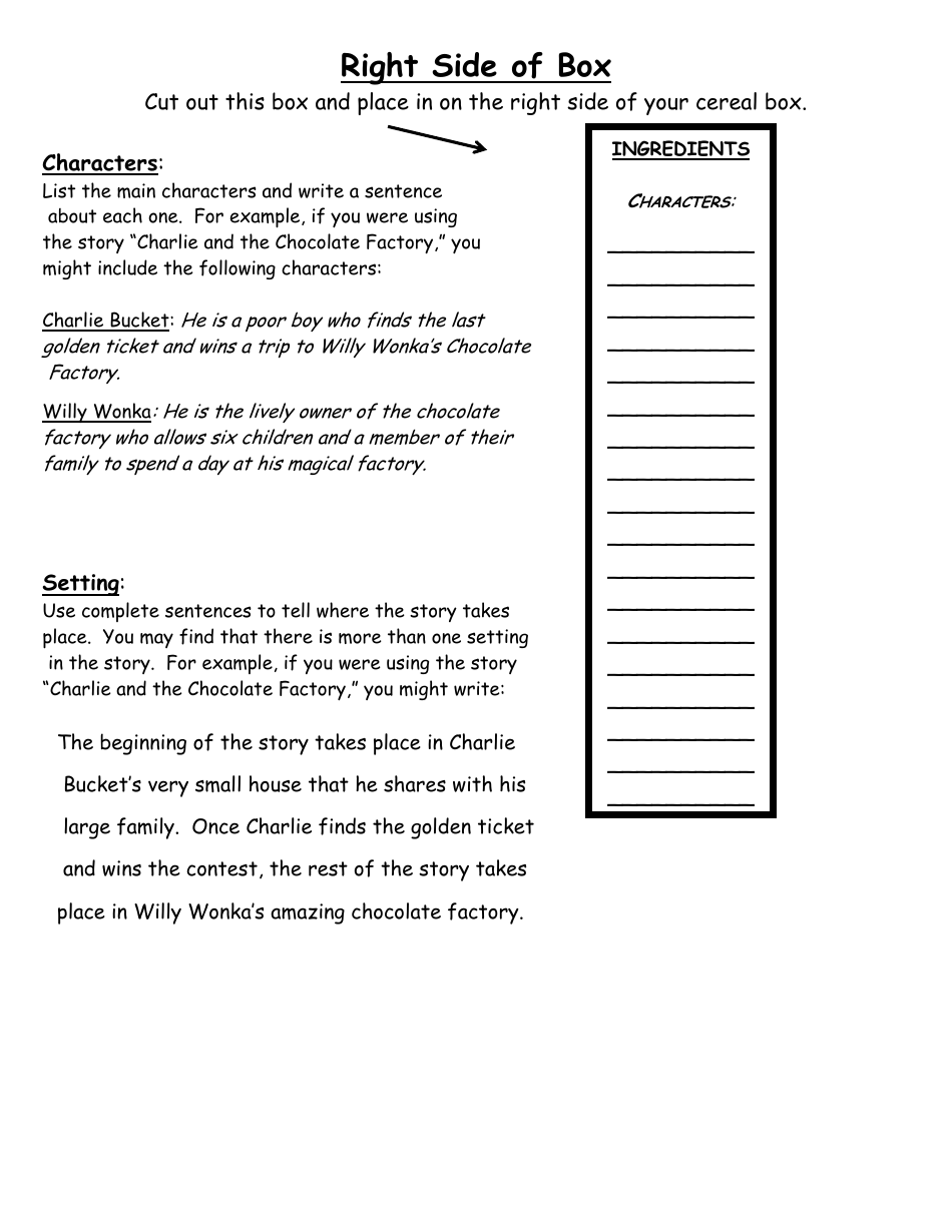Cereal Box Book Report Templates - Black and White, Page 3