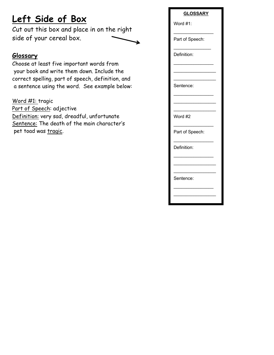 Cereal Box Book Report Templates - Black and White, Page 4