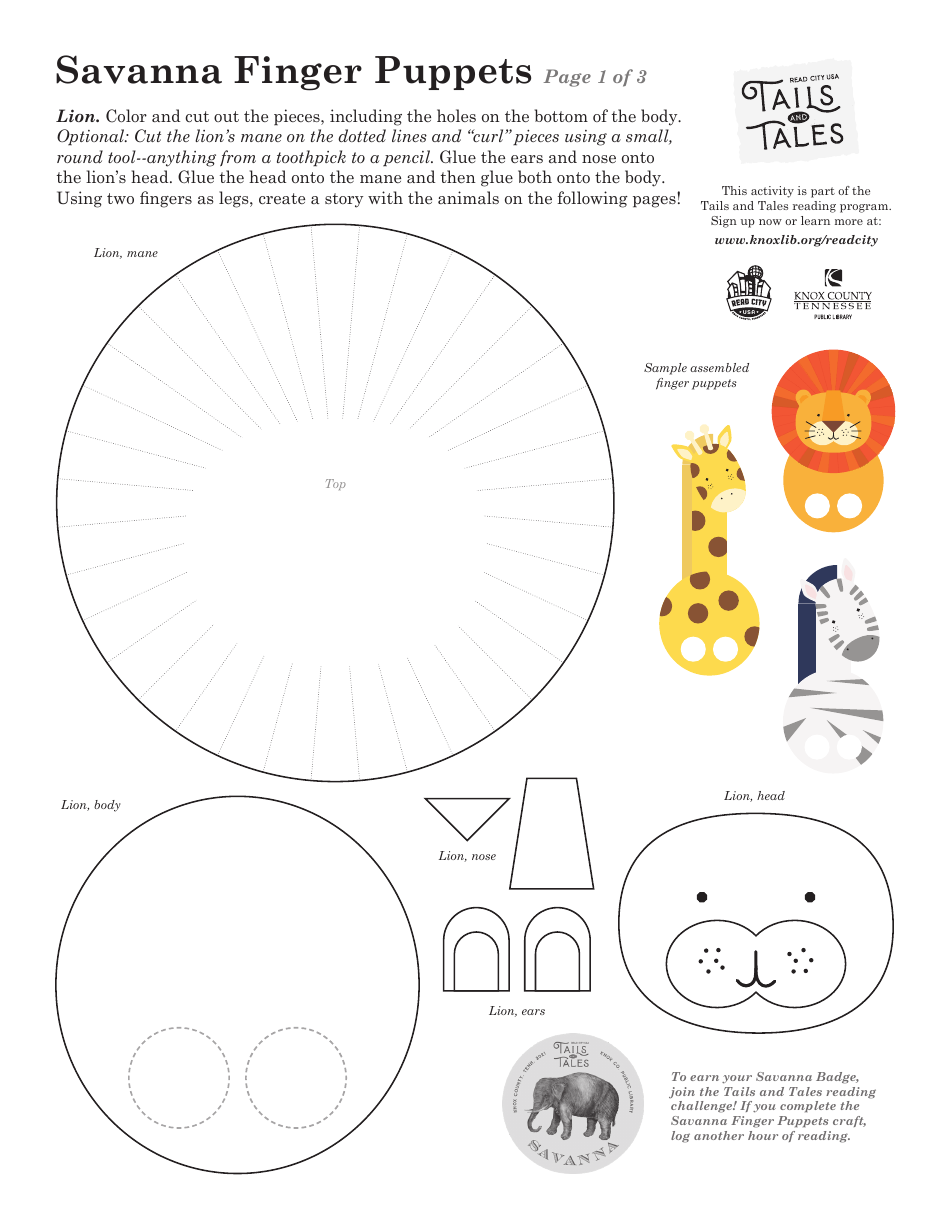 Savanna Finger Puppet Templates Download Printable PDF Templateroller