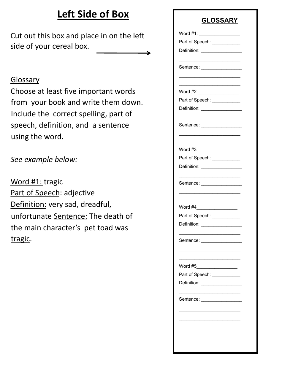 Cereal Box Book Report Templates - Heart, Page 3