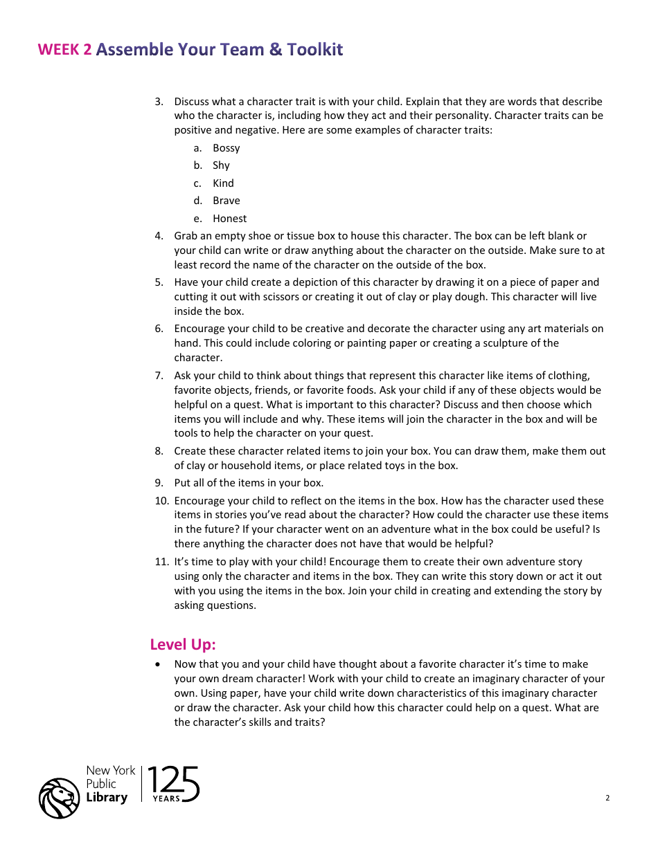 Shoebox Character Description Template, Page 2