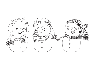 Document preview: Three Snowmen Coloring Template