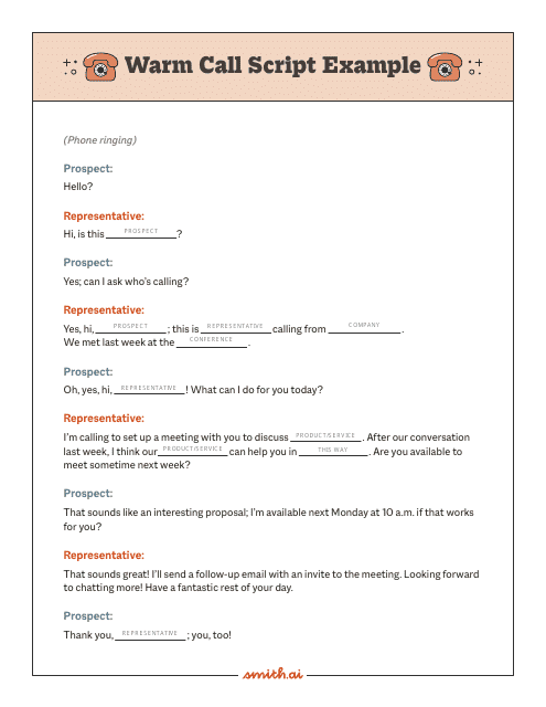 Warm Call Script Example Sheet - Document Preview