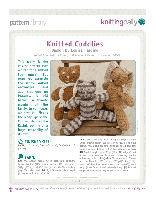 Knitted Cuddly Toy Patterns - Interweave Press Llc
