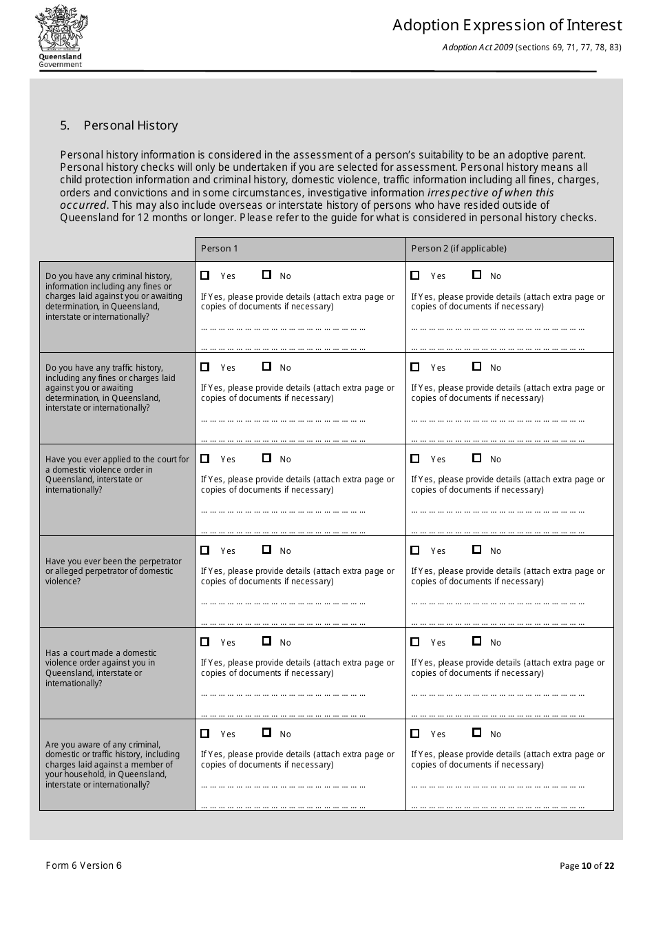 Form 6 Adoption Expression of Interest - Queensland, Australia, Page 10