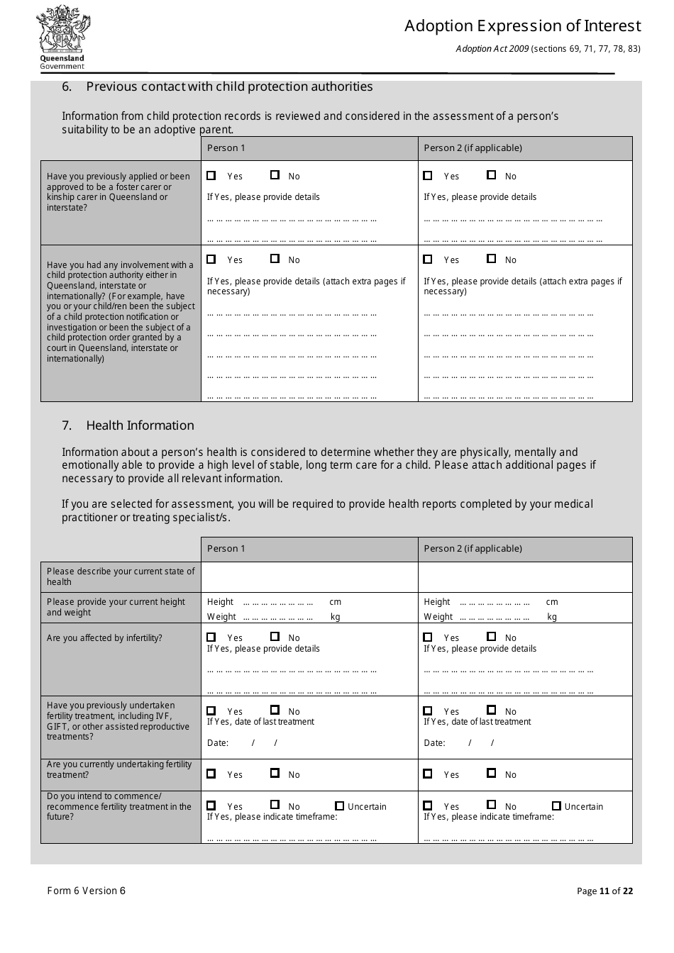 Form 6 Adoption Expression of Interest - Queensland, Australia, Page 11