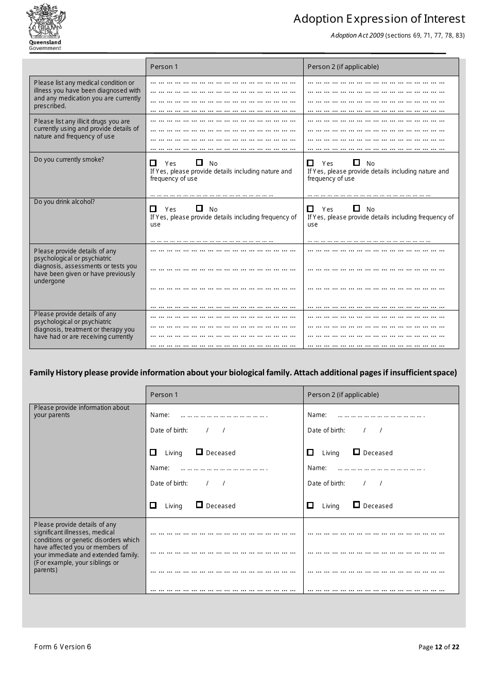 Form 6 Adoption Expression of Interest - Queensland, Australia, Page 12