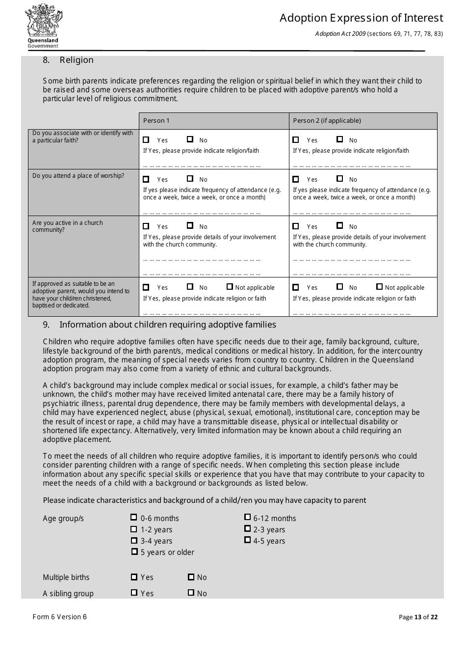 Form 6 Adoption Expression of Interest - Queensland, Australia, Page 13