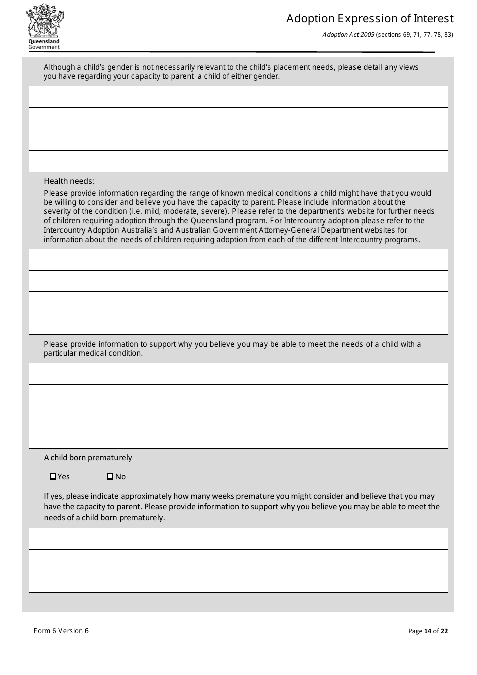 Form 6 Adoption Expression of Interest - Queensland, Australia, Page 14