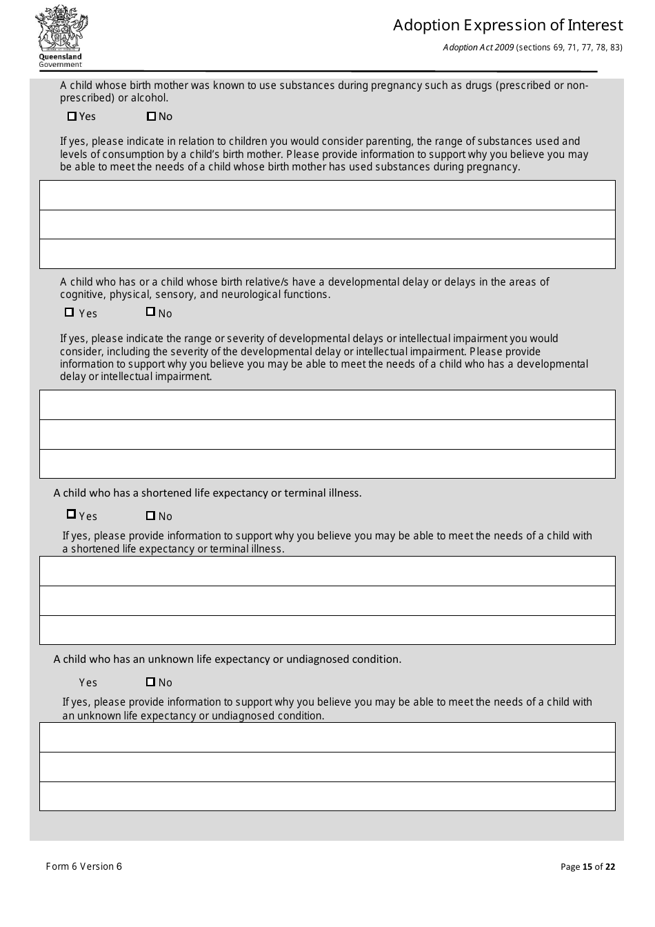 Form 6 Adoption Expression of Interest - Queensland, Australia, Page 15