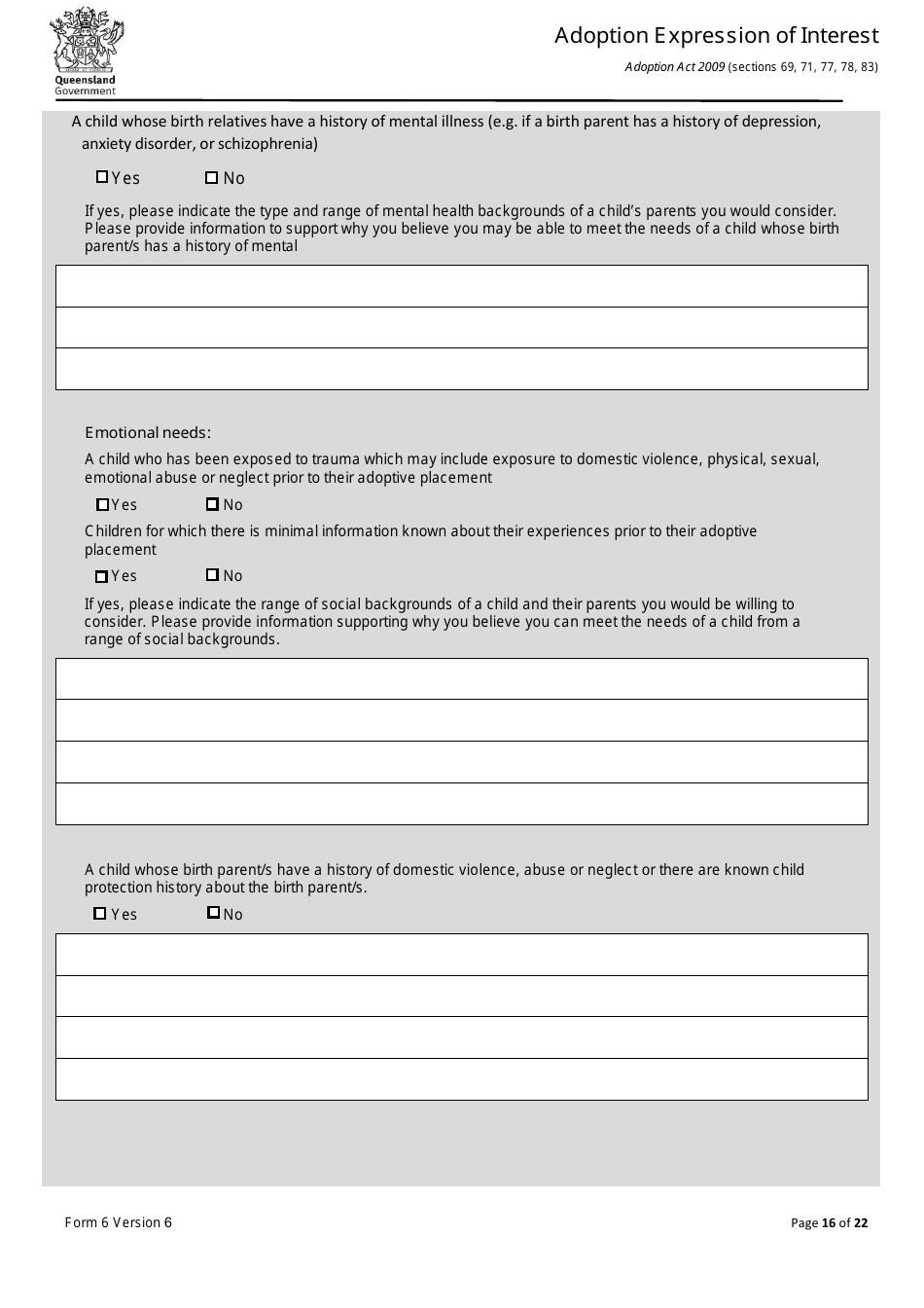 Form 6 Adoption Expression of Interest - Queensland, Australia, Page 16