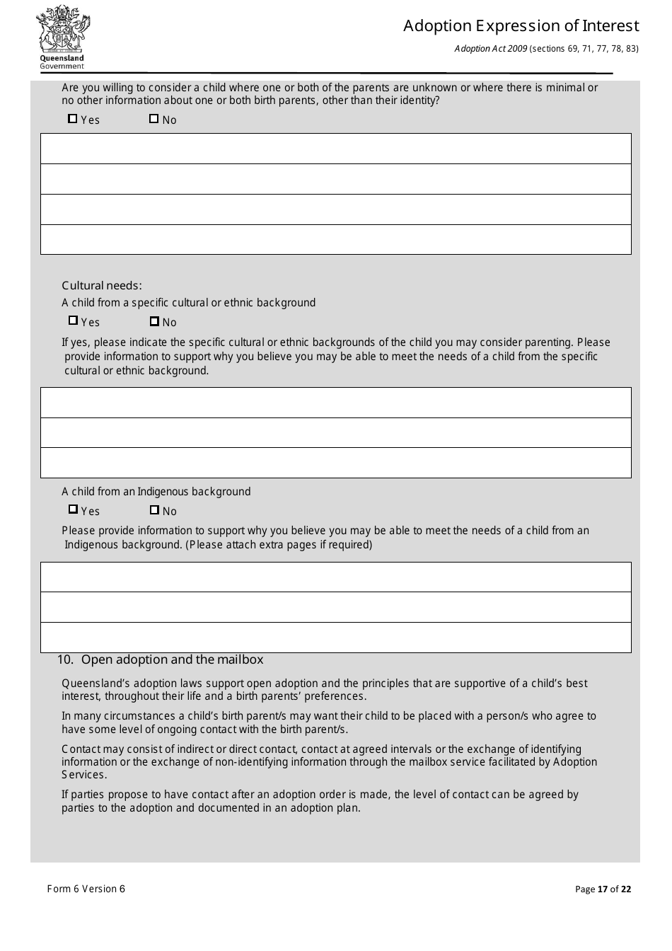 Form 6 Adoption Expression of Interest - Queensland, Australia, Page 17