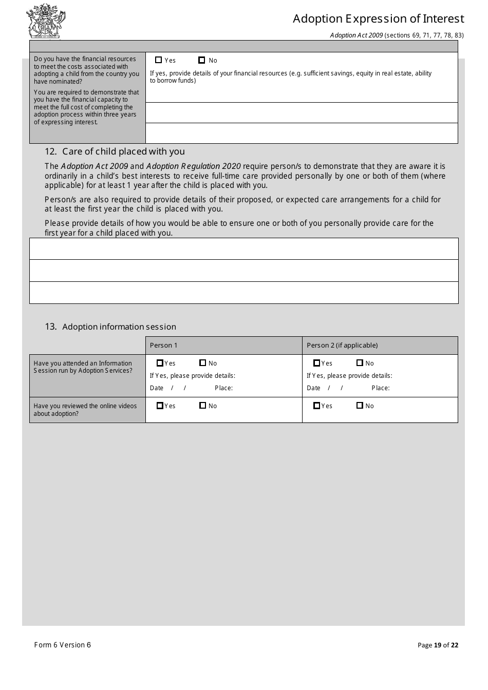 Form 6 Adoption Expression of Interest - Queensland, Australia, Page 19