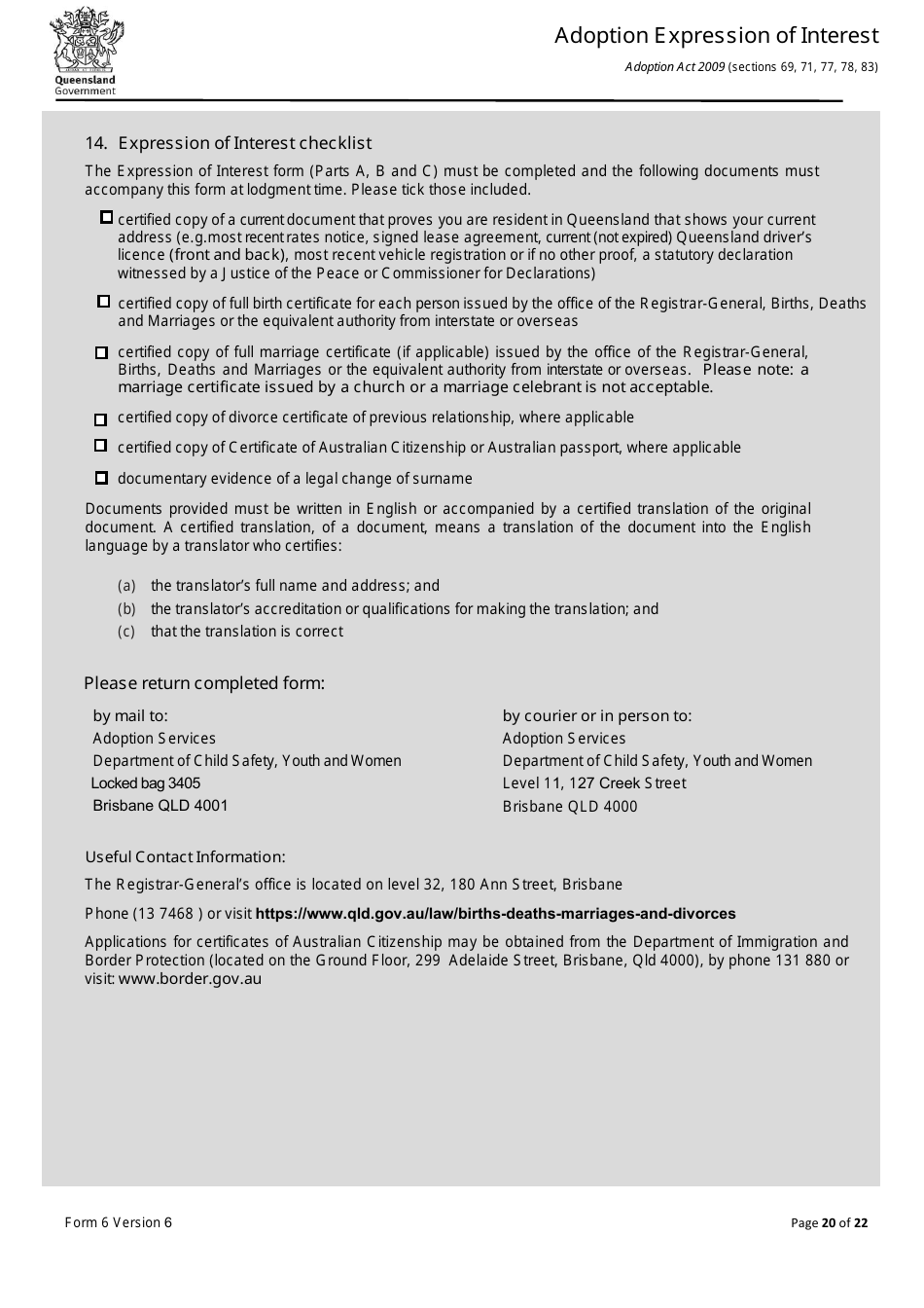 Form 6 Adoption Expression of Interest - Queensland, Australia, Page 20