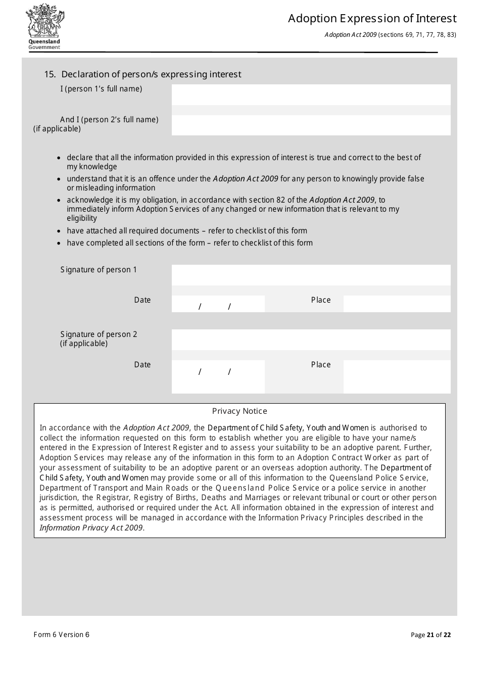 Form 6 Adoption Expression of Interest - Queensland, Australia, Page 21
