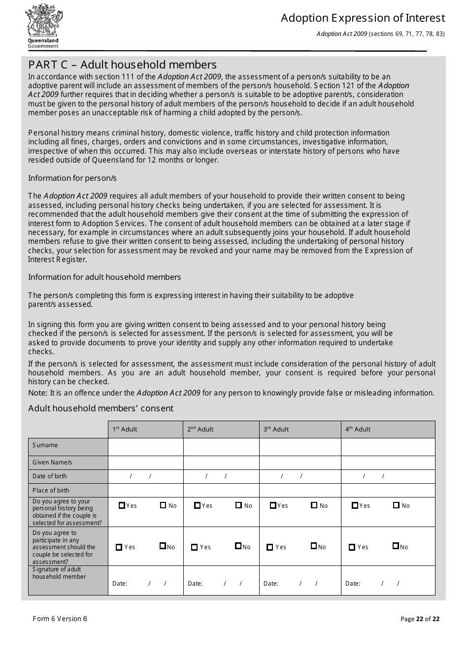 Form 6 Adoption Expression of Interest - Queensland, Australia, Page 22