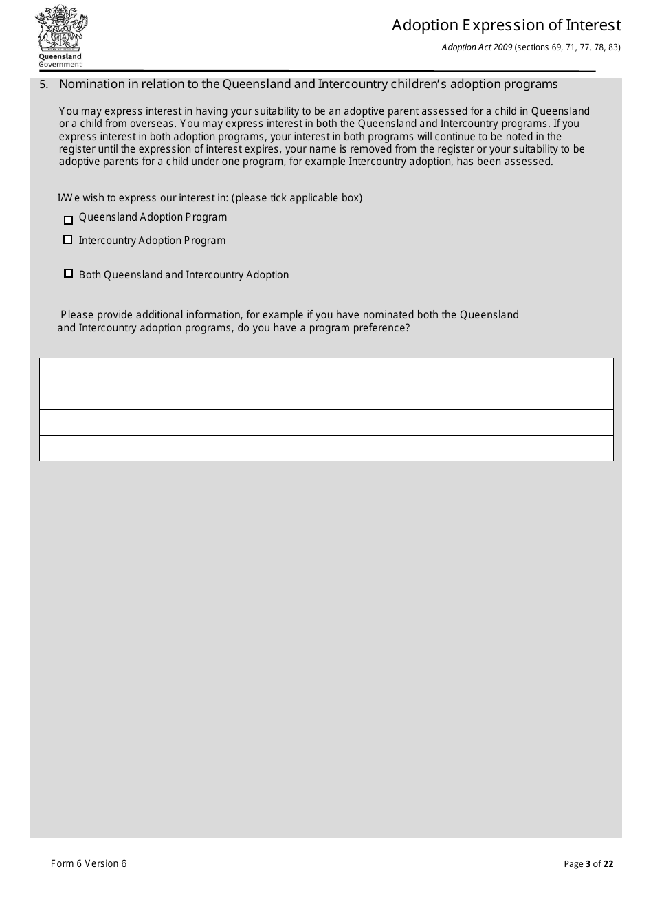Form 6 Adoption Expression of Interest - Queensland, Australia, Page 3