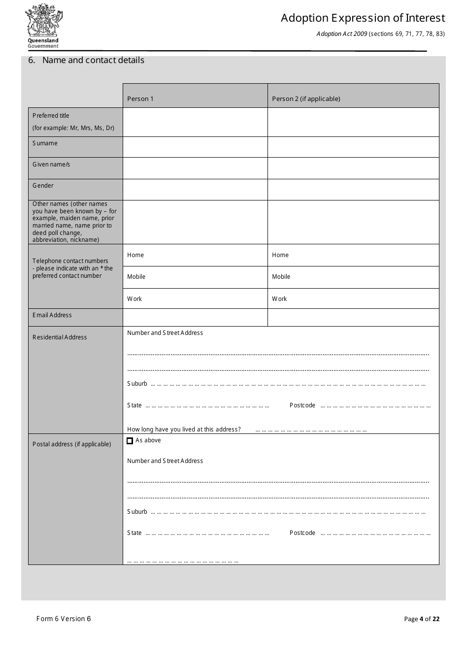 Form 6 Adoption Expression of Interest - Queensland, Australia, Page 4