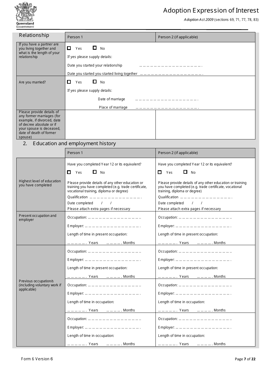 Form 6 Adoption Expression of Interest - Queensland, Australia, Page 7