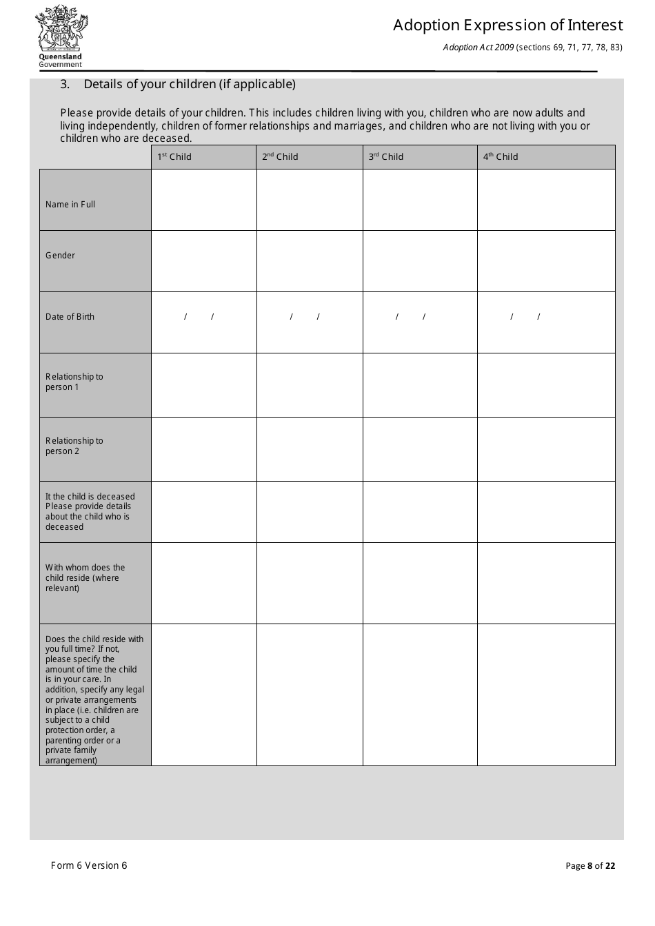 Form 6 Adoption Expression of Interest - Queensland, Australia, Page 8