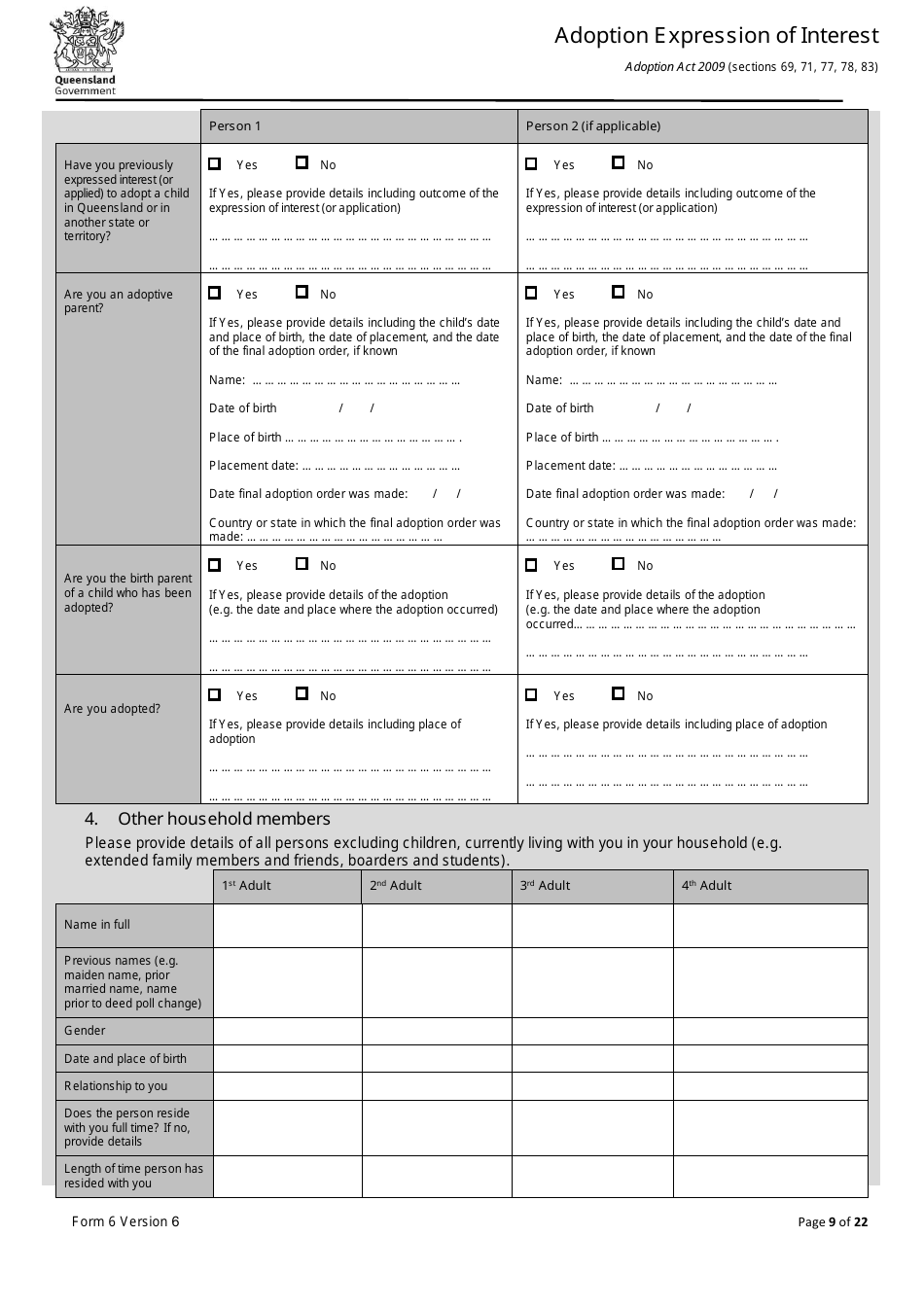 Form 6 Adoption Expression of Interest - Queensland, Australia, Page 9